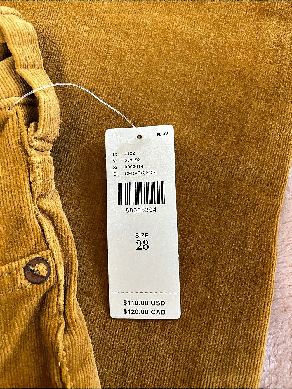 Anthropologie pilcro High Skinny Corduroy Straight Leg Pants Brown Waist 28 NWT - Picture 3 of 5